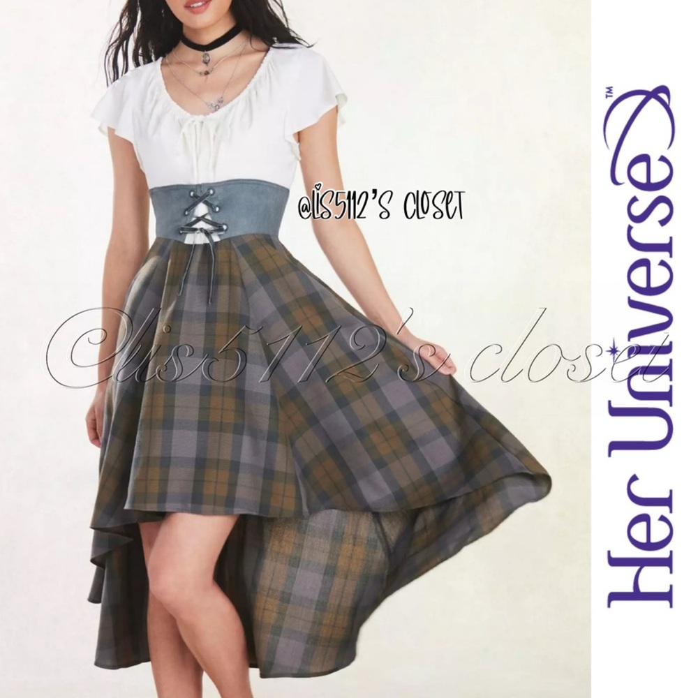 Her Universe x Outlander Tartan Corset Lace-Up Hi-Low Peasant Dress XL